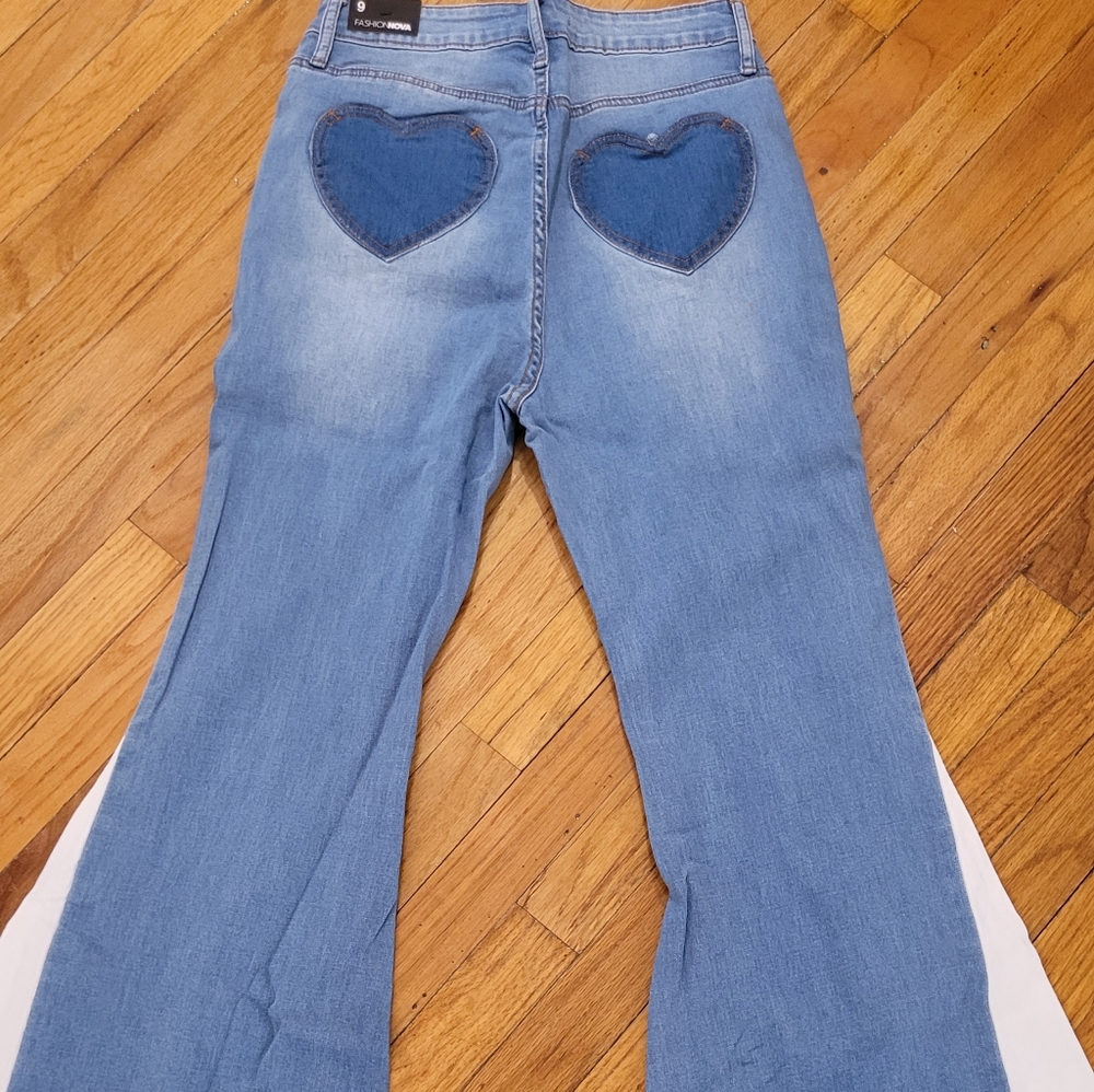 Heart colorblock flare jeans #7,9,11 - Picture 11 of 15